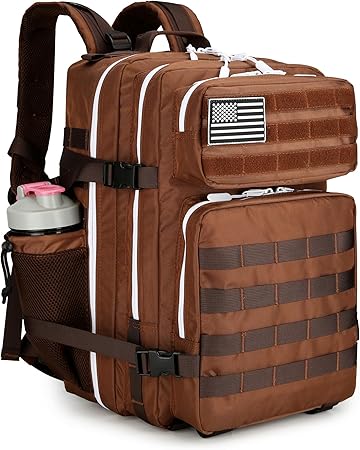45L Tactical Assault Backpack 3 day assault pack with Molle Waterproof backpack Rucksack for Tactical Backpacks (Dark brown)