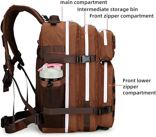 45L Tactical Assault Backpack 3 day assault pack with Molle Waterproof backpack Rucksack for Tactical Backpacks (Dark brown)