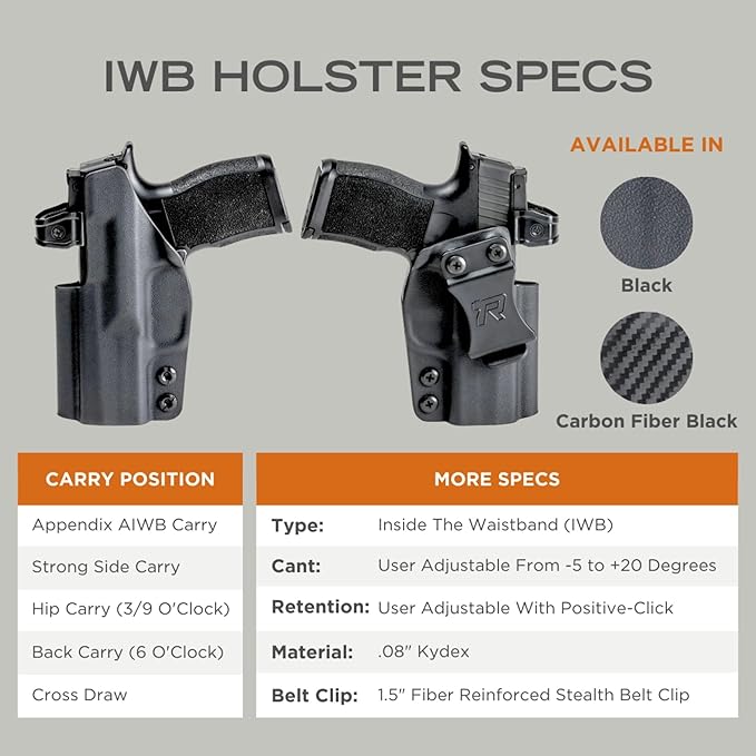 Inside Waistband Concealed Carry American Made Concealment Express Black Kydex Optics Ready Fits: