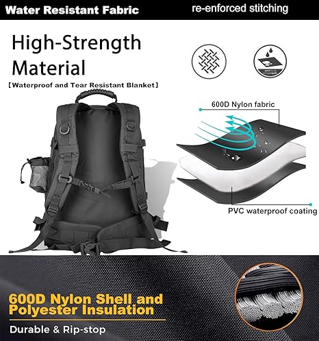 Tactical Backpack Military Army Daypack - Assault Pack for Men Molle Backpacks Bug Out Bag 3 Day Pack for Hiking Camping Travel Hunting Rucksack Trekking Black