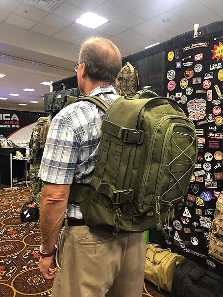 Large Tactical Backpack for Men Military Backpack with DIY System for Travel Work Camping Hunting Hiking Sports (GREEN)