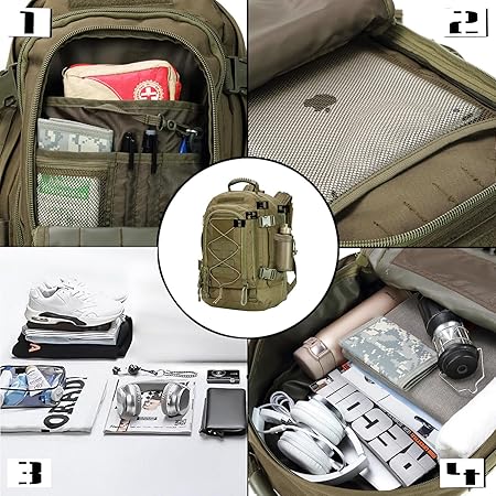 Large Tactical Backpack for Men Military Backpack with DIY System for Travel Work Camping Hunting Hiking Sports (GREEN)