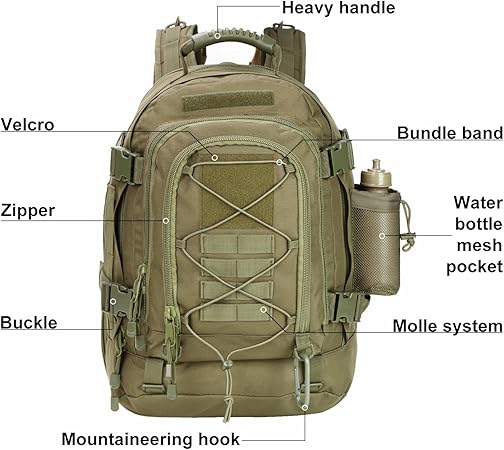 Large Tactical Backpack for Men Military Backpack with DIY System for Travel Work Camping Hunting Hiking Sports (GREEN)