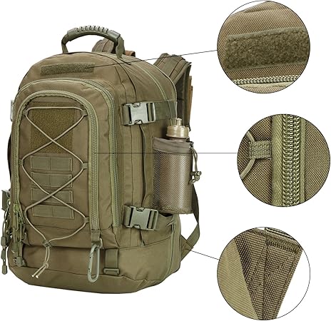 Large Tactical Backpack for Men Military Backpack with DIY System for Travel Work Camping Hunting Hiking Sports (GREEN)